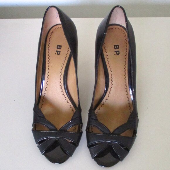 BP. "Daniella" Womens Black Leather Open Toe Pump w/3.5" Heel - Size 6M - Picture 4 of 9